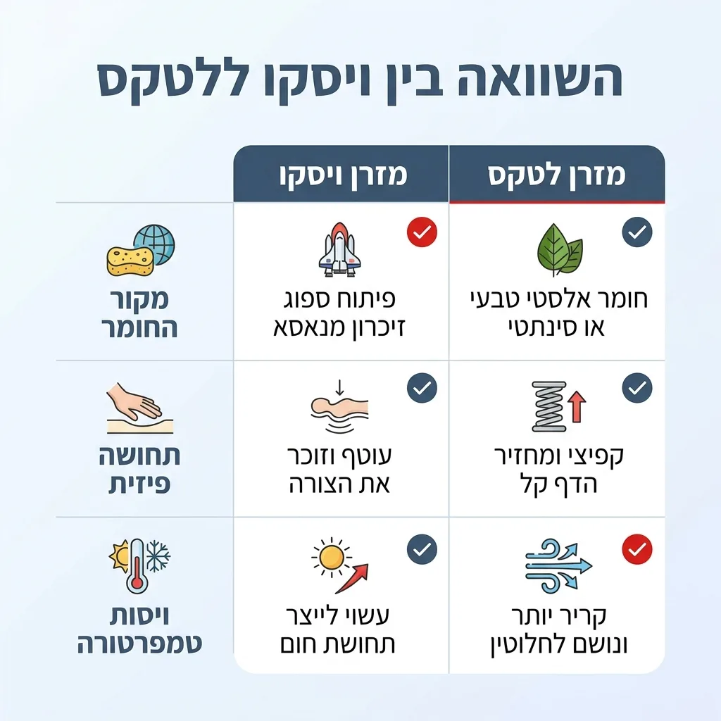 אינפוגרפיקה — השוואה בין ויסקו ללטקס: השוואה בין מזרן ויסקו, מזרן לטקס