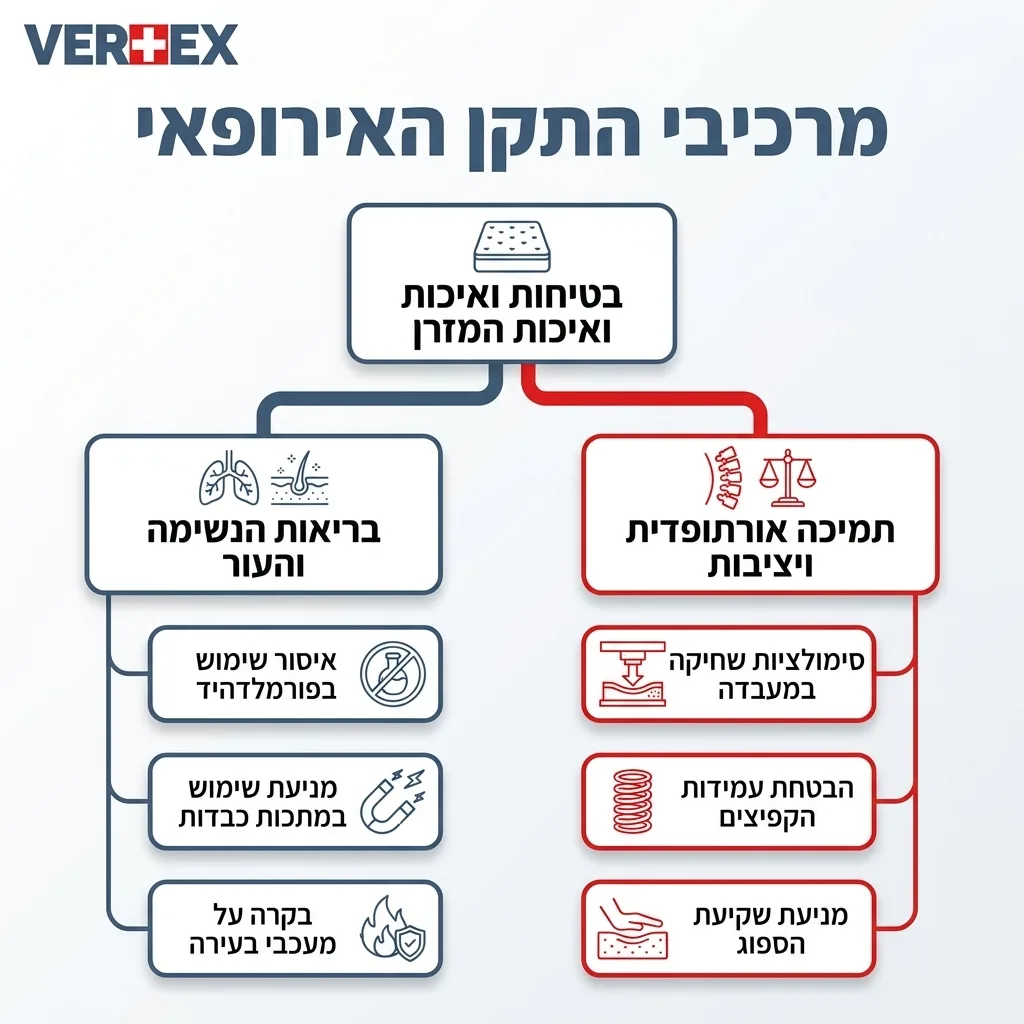 אינפוגרפיקה — מרכיבי התקן האירופאי: בטיחות ואיכות המזרן