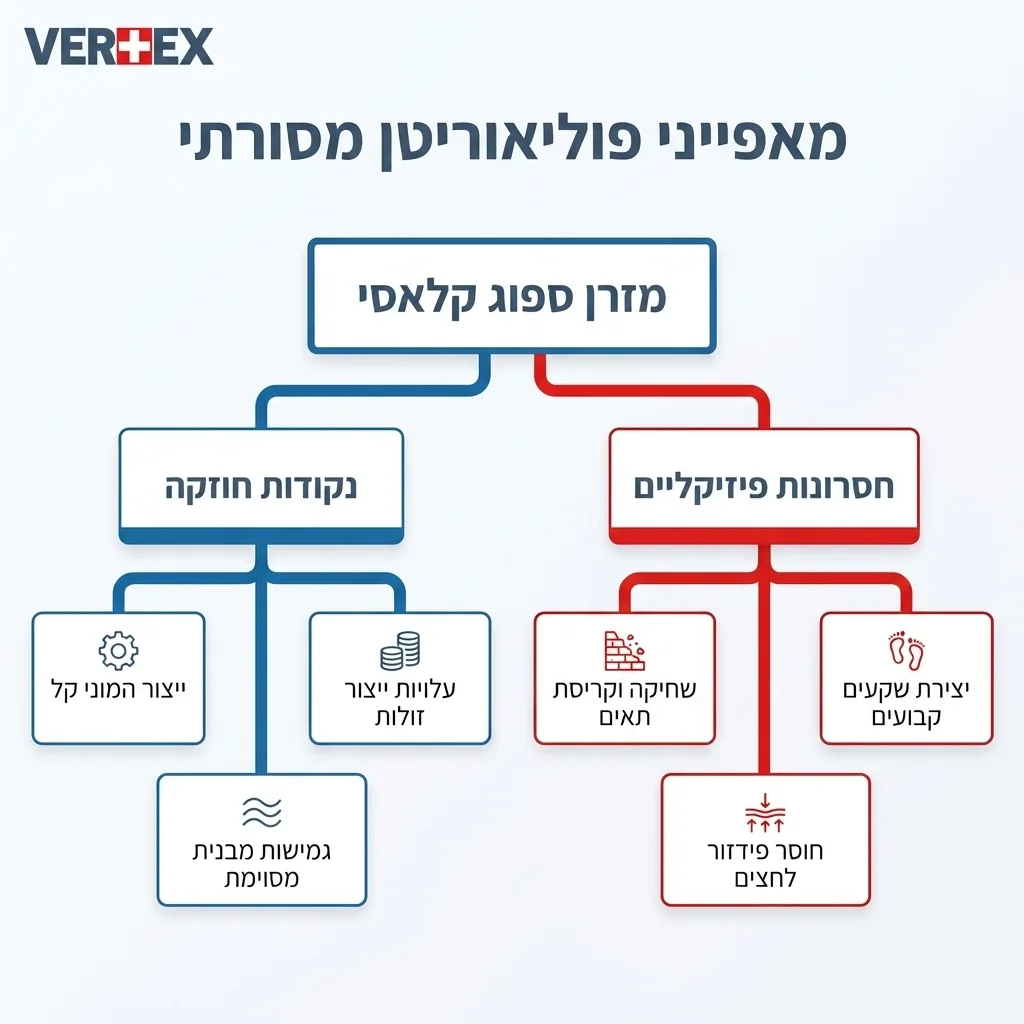 אינפוגרפיקה — מאפייני פוליאוריטן מסורתי: מזרן ספוג קלאסי