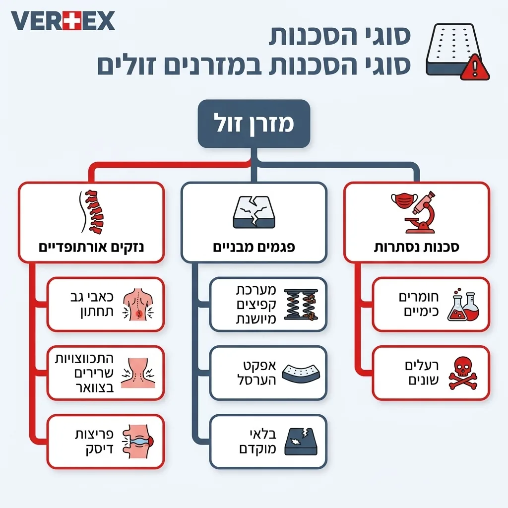 אינפוגרפיקה — סוגי הסכנות במזרנים זולים: מזרן זול