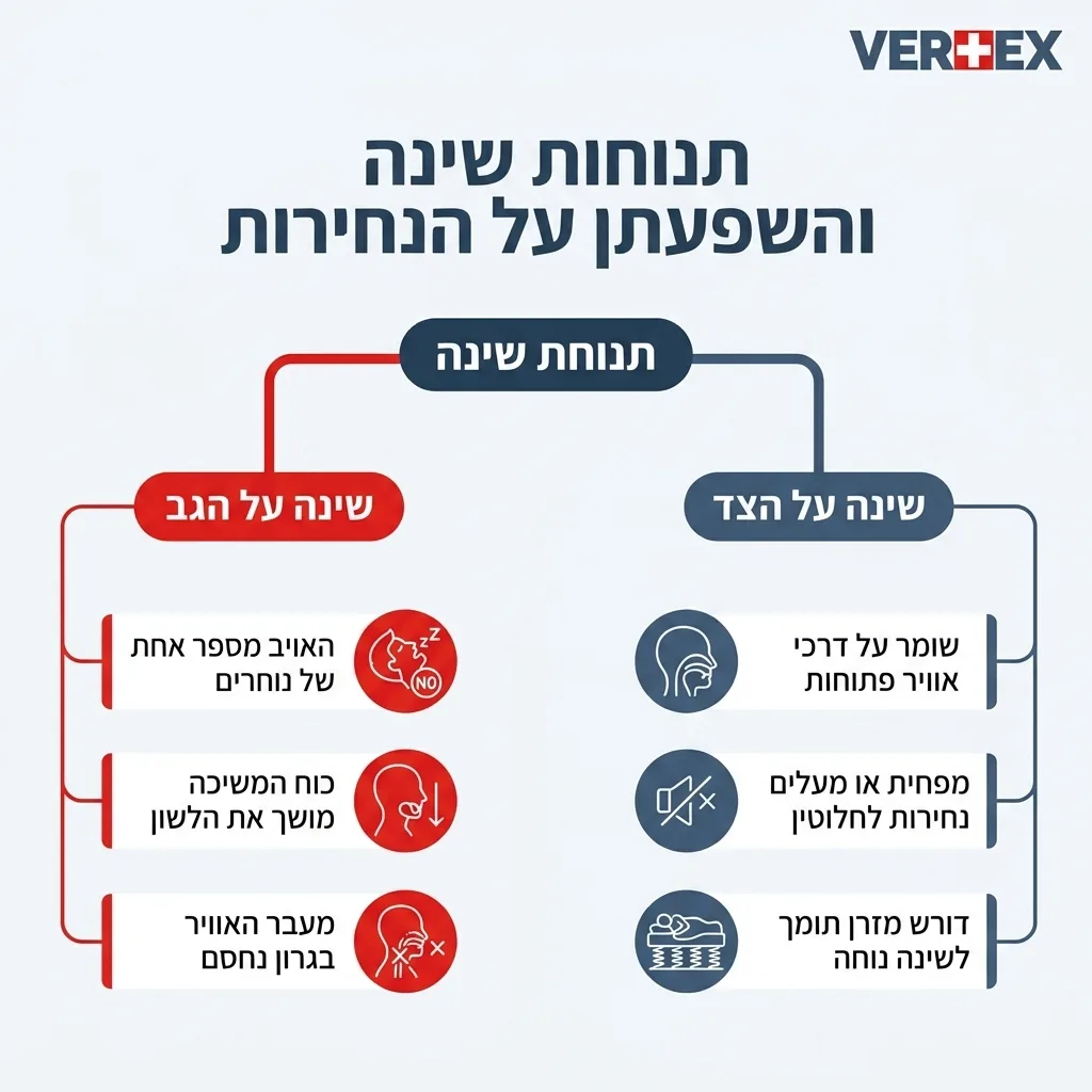 אינפוגרפיקה — תנוחות שינה והשפעתן על הנחירות: תנוחת שינה