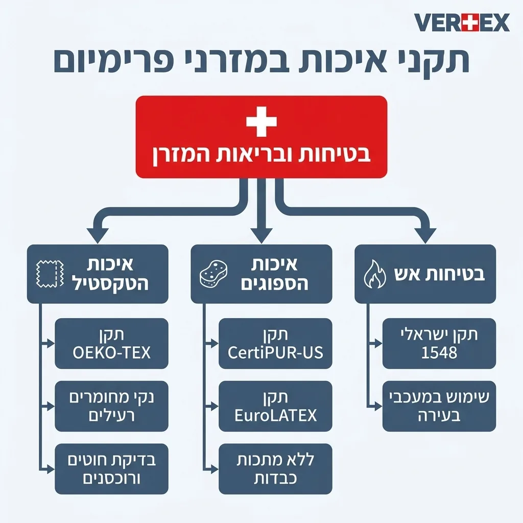 אינפוגרפיקה — תקני איכות במזרני פרימיום: בטיחות ובריאות המזרן