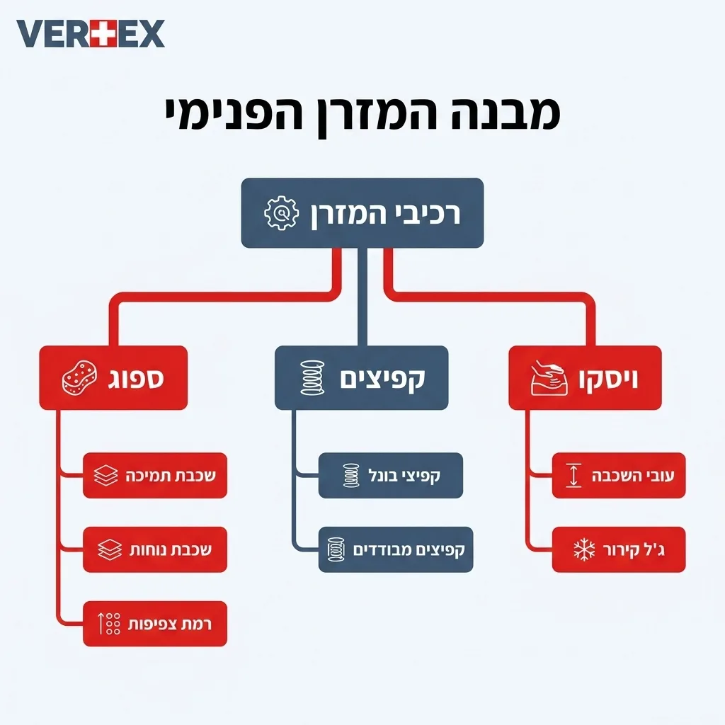 אינפוגרפיקה — מבנה המזרן הפנימי: רכיבי המזרן