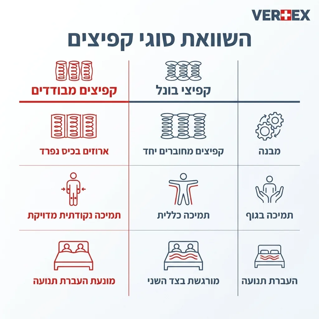 אינפוגרפיקה — השוואת סוגי קפיצים: השוואה בין קפיצי בונל, קפיצים מבודדים