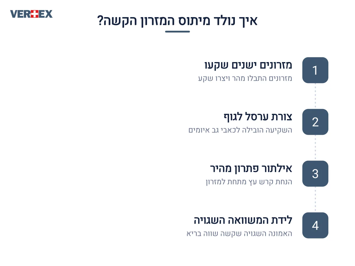 אינפוגרפיקה — איך נולד מיתוס המזרון הקשה?: מזרונים ישנים שקעו, צורת ערסל לגוף, אילתור פתרון מהיר, לידת המשוואה השגויה
