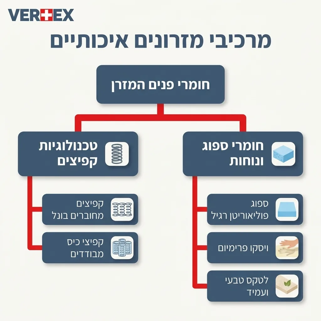 אינפוגרפיקה — מרכיבי מזרונים איכותיים: חומרי פנים המזרן