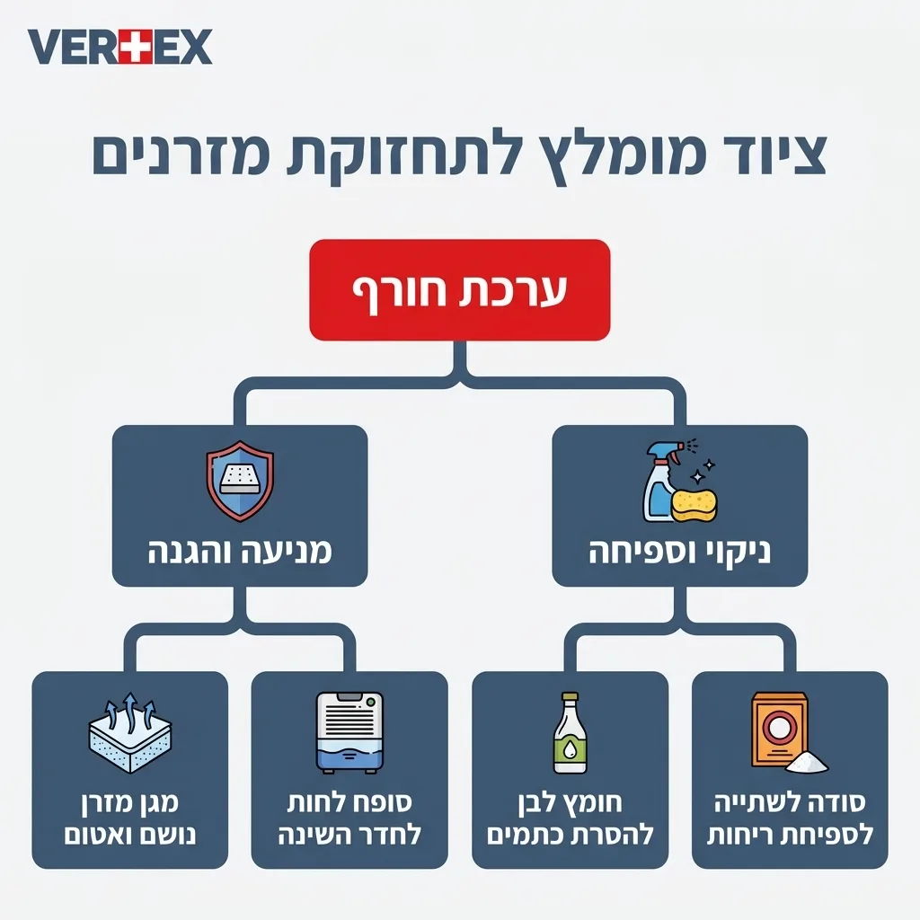 אינפוגרפיקה — ציוד מומלץ לתחזוקת מזרנים: ערכת חורף